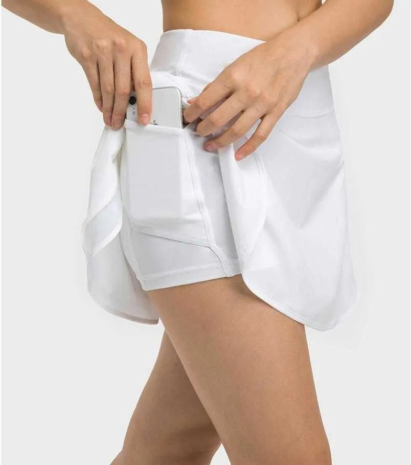 LU 195 Outdoor Yoga Shorts Sports Casual Cool Fake Two Piece Tennis Skirt With Built In Pockets C... | DHGate