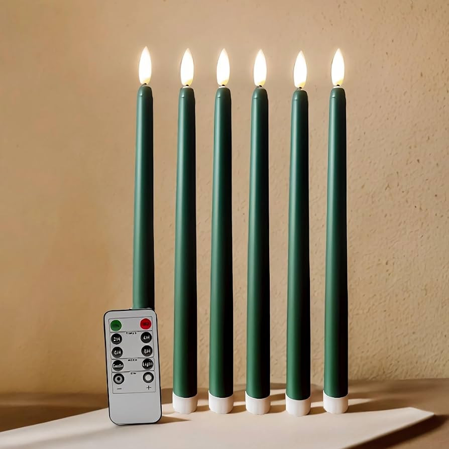 Green Christmas Flameless Taper Candles with Remote Timer, Flickering Battery Operated LED Candle... | Amazon (US)