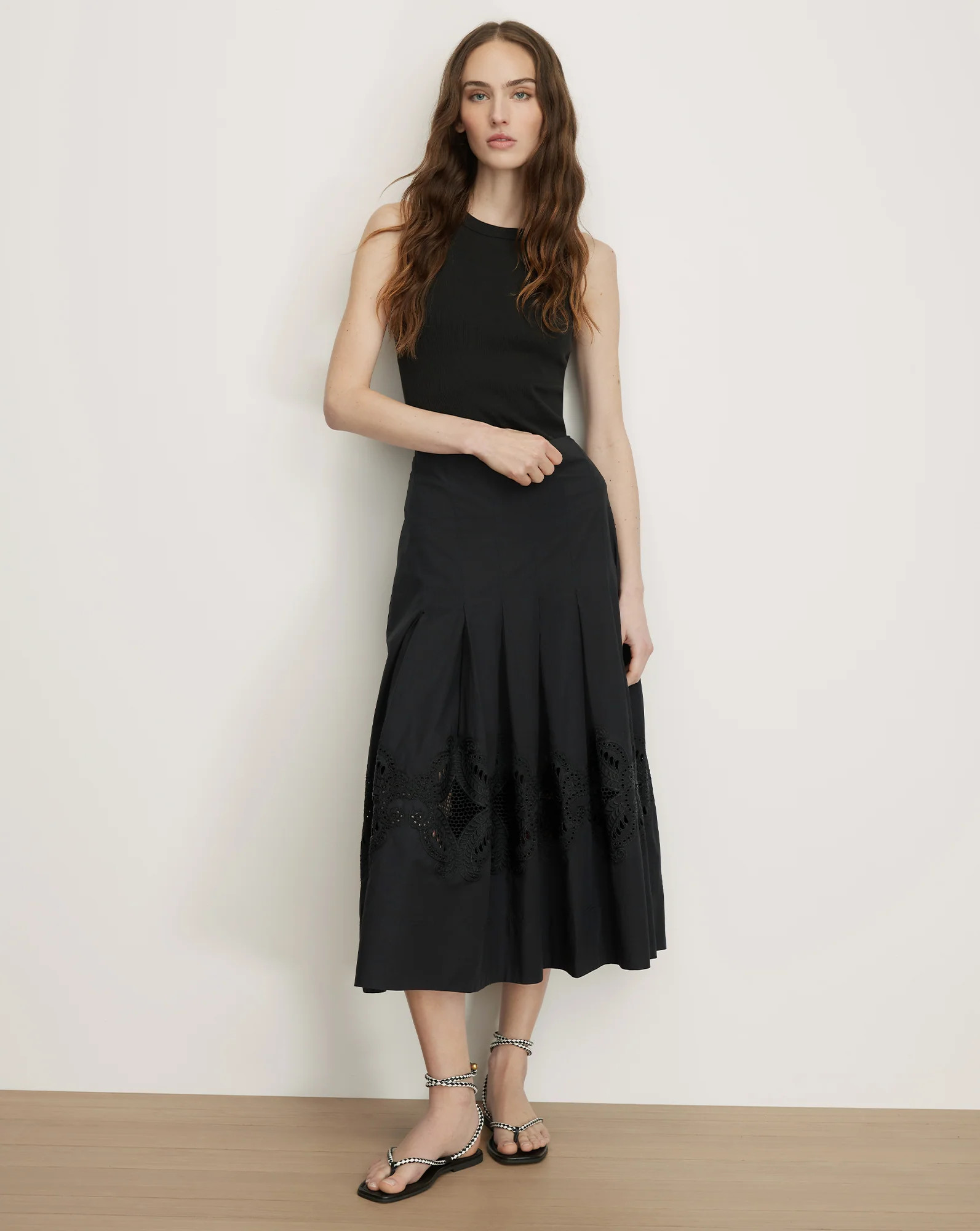 Fynnley Embroidered Midi Skirt in Black | Veronica Beard | Veronica Beard