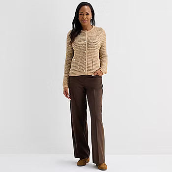 Liz Claiborne Womens Crew Neck Long Sleeve Button Cardigan | JCPenney