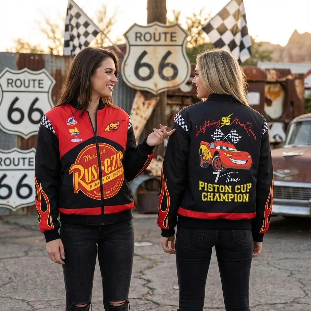 Vintage Lightning Mcqueen 95 Fleece Bomber Jacket, Rust-eze Cars Piston Cup Champion Racing Jacke... | Etsy (Global)