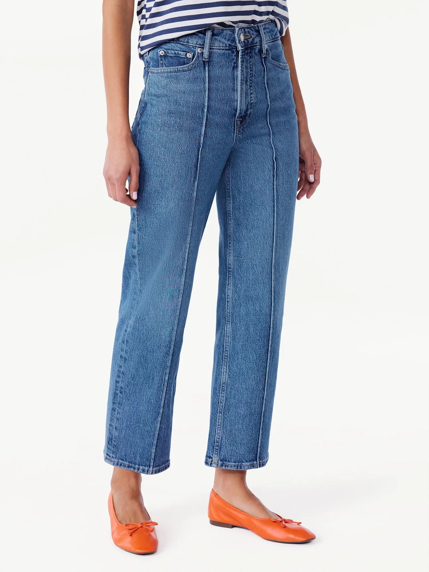 Free Assembly Women's Pintuck Cropped Wide Leg Straight Jeans, Sizes 0-18 | Walmart (US)