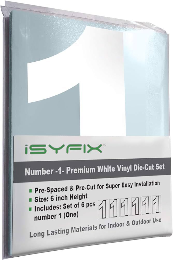 iSYFIX White Vinyl Number 1 (One) Stickers - 6 Pack 6 inch Self Adhesive - Decal Die Cut & Pre-Sp... | Amazon (US)