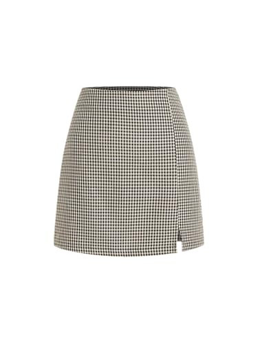 CIDER Mini Skirt Houndstooth Print High Waist Bodycon Skirt Elegant Skirt Houndstooth High Waist Split Mini Skirt Khaki | Amazon (US)
