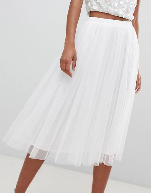 Lace & Beads tulle midi skirt in white | ASOS (Global)