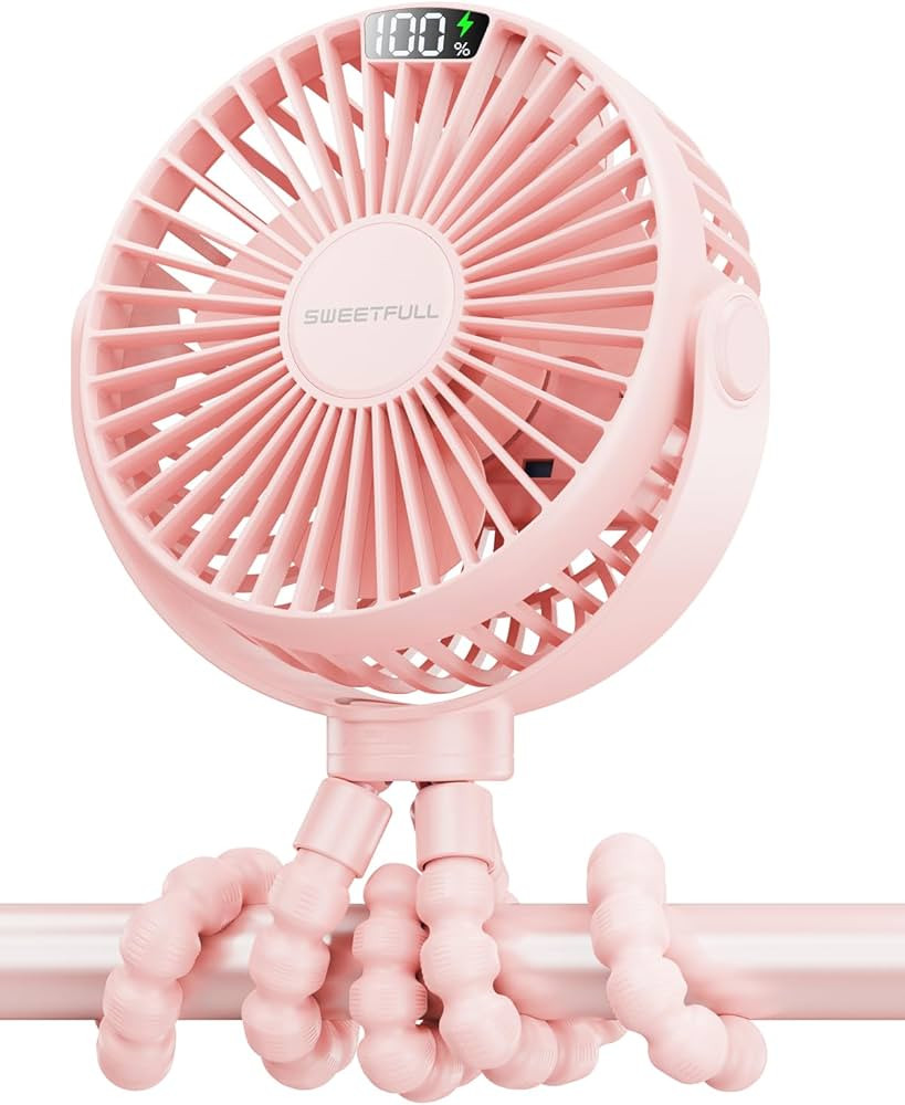 SWEETFULL Portable Stroller Fan with LED Display 4000mAh Battery Powered Mini Clip Fan, 4-Speed R... | Amazon (US)