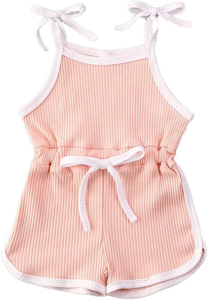 Toddler Baby Girl Sleeveless Halter Jumpsuit Ribbed Romper Shorts Playsuit Rainbow Outfit Cute Su... | Amazon (US)