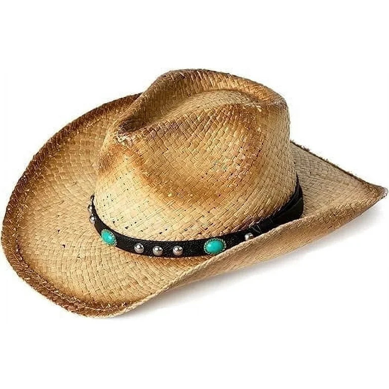 Comhats Western Round Up Straw Cowboy Hat for Women Men Shapeable Brim, Khaki, Large | Walmart (US)