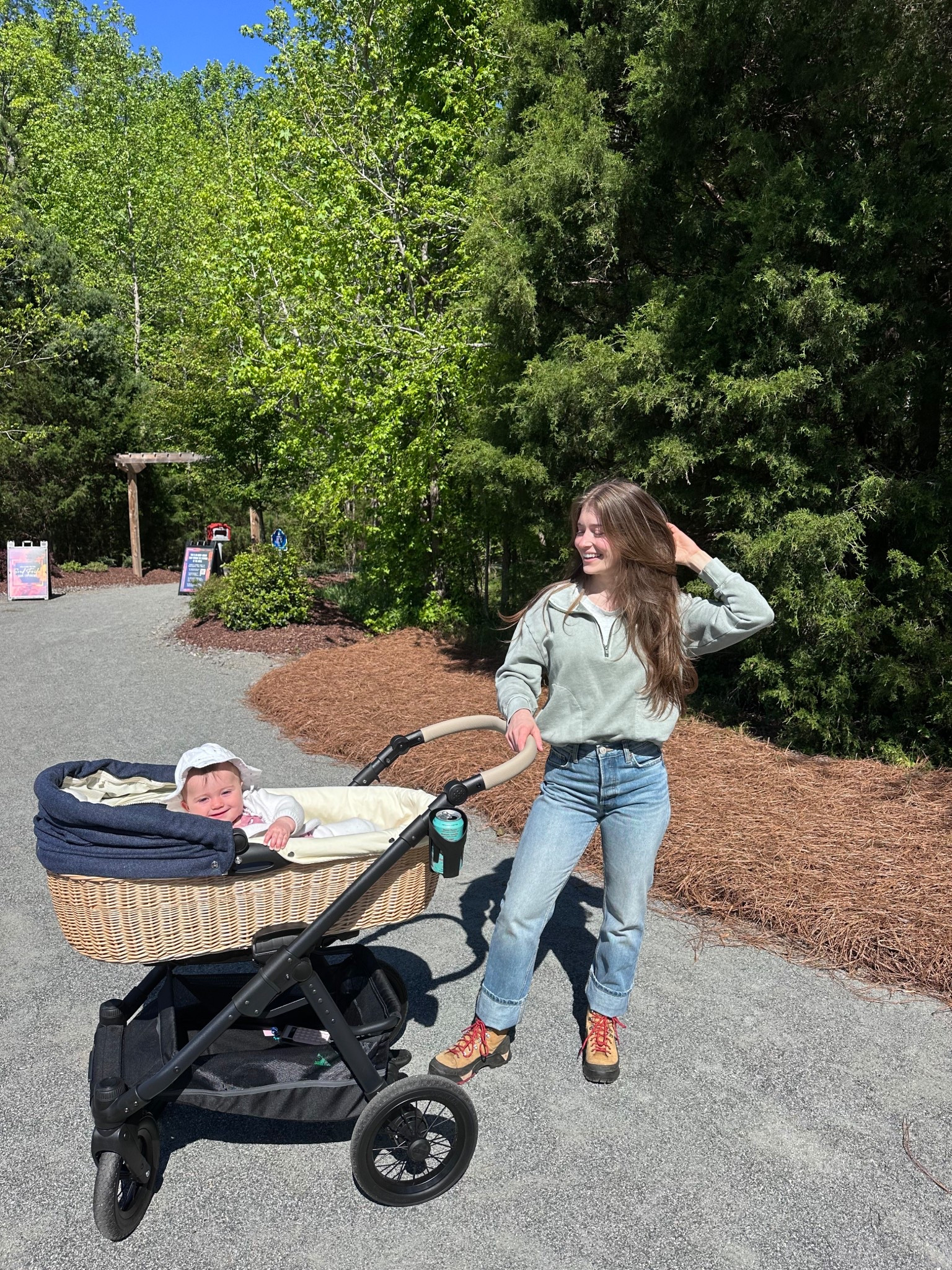 Spring stroll slash hike with my baby in all cotton non toxic clothing. 