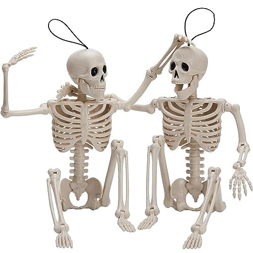 JOYIN 2 PCS 16 Inches Halloween Skeletons Full Body Posable Joints Skeletons for Halloween Graveyard Decorations, Haunted House Accessories | Amazon (US)