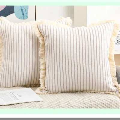 Boho Fringe Cushion Covers - Set of 2, Neutral Cotton Pillowcases for Farmhouse Living Room Decor. Perfect for Bed, Sofa, Couch. | Wayfair North America