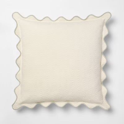 Square Herringbone w/ Scalloped Edge Cream and Army Green   - Threshold™ Designed with Studio M... | Target