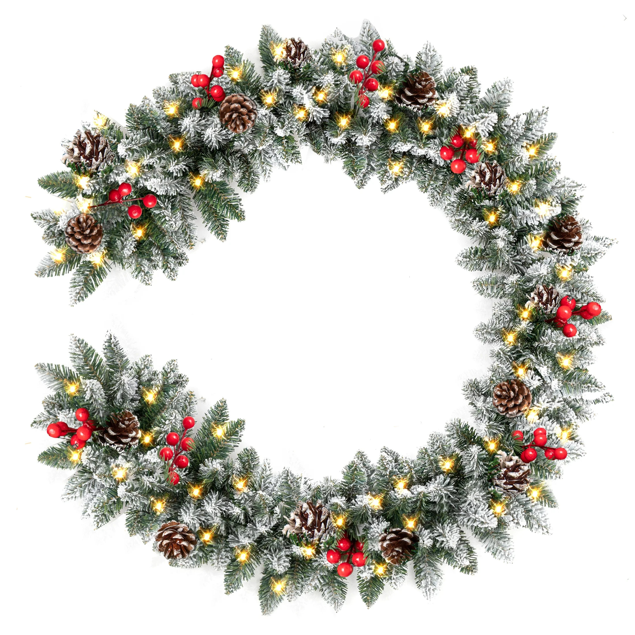 ENVEN 9FT Pre-Lit Flocked Christmas Garland with Ornaments 50LED 8 modes Lights Battery Box | Walmart (US)