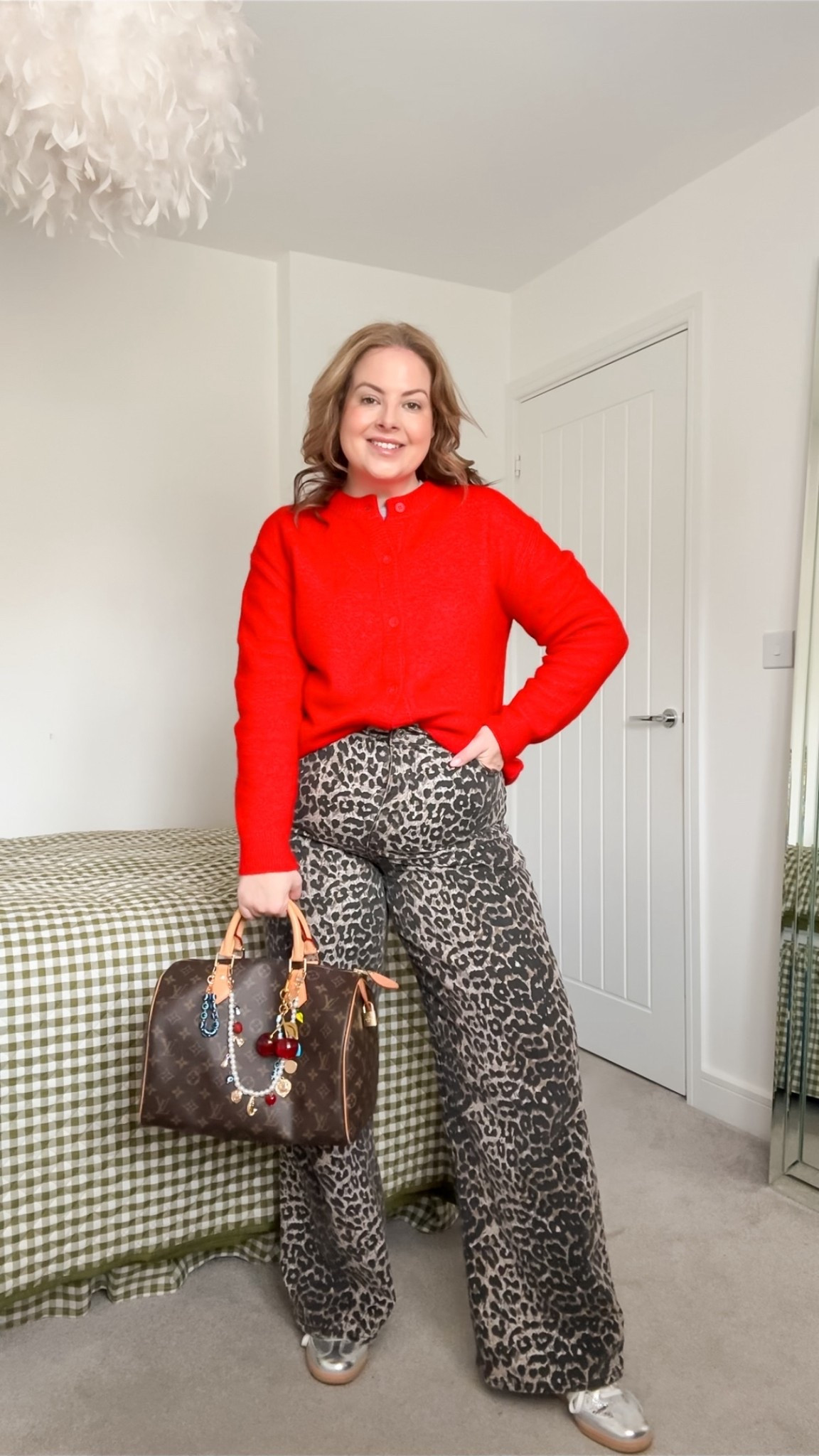 Spring outfit, red cardigan, leopard print jeans, adidas samba trainers 

#LTKspring #LTKmidsize #LTKuk