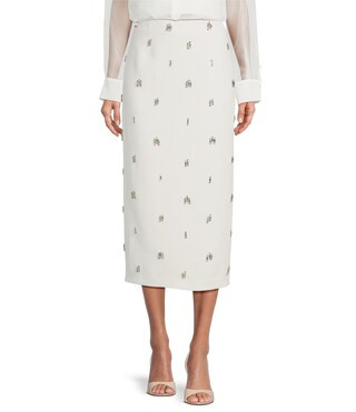 Rylan Crepe Jewel Embellished Pencil Midi Skirt | Dillard's