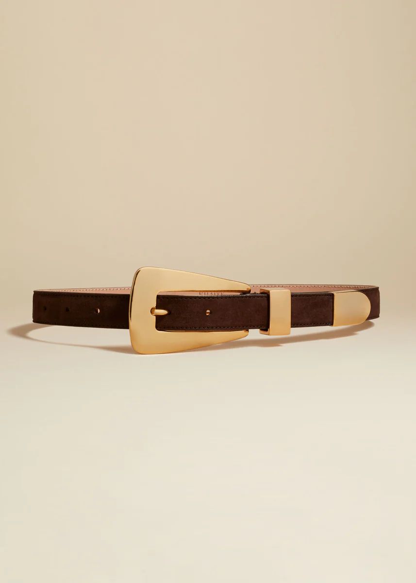 The Lucca Belt in Coffee Suede with Gold | Khaite