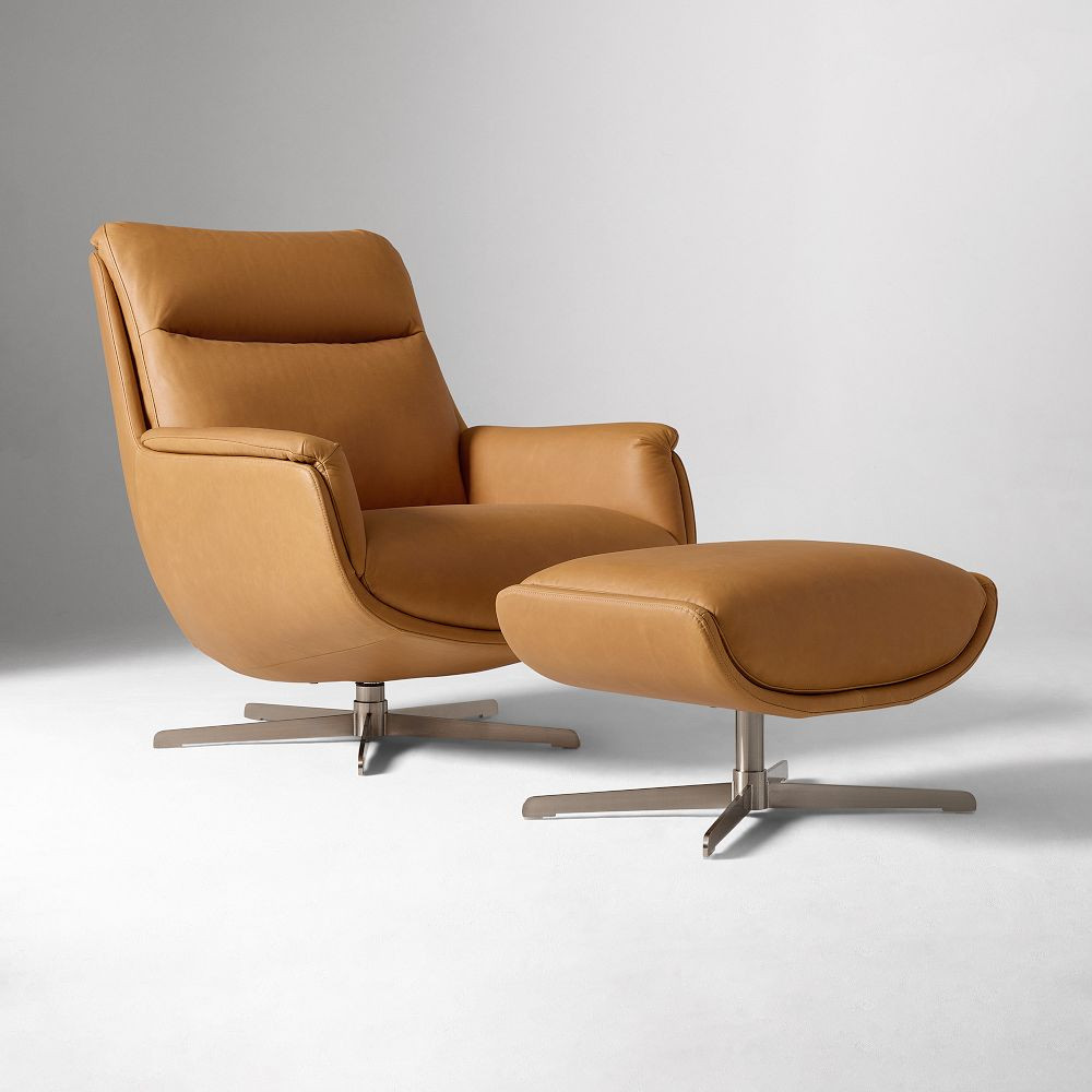 Bowden Leather Swivel Chair & Ottoman Set | West Elm (US)