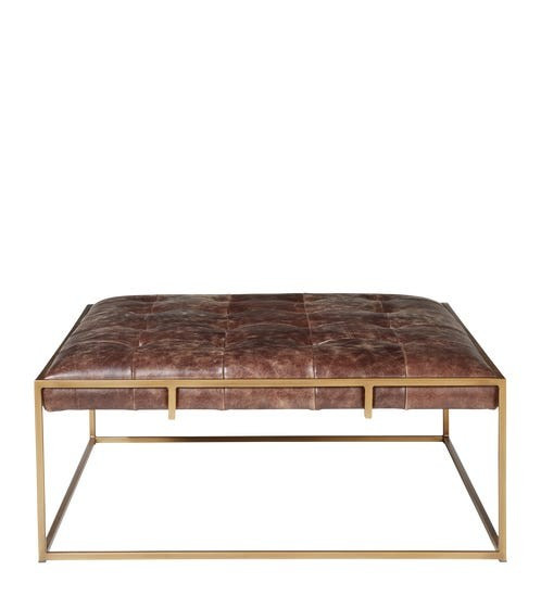 Square Wallace Coffee Table - Aged Hazelnut Leather | OKA US