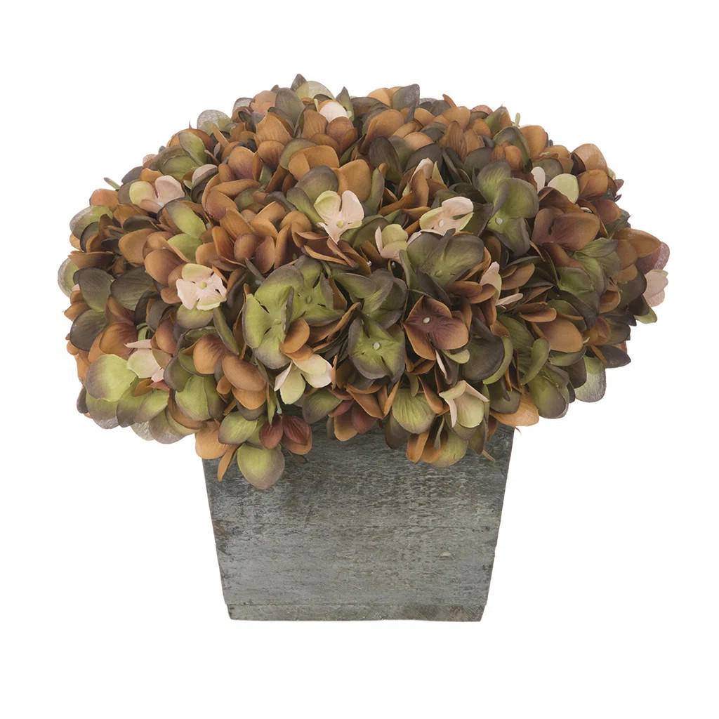 Artificial Coffee Hydrangea Arrangement in Planter | Wayfair North America