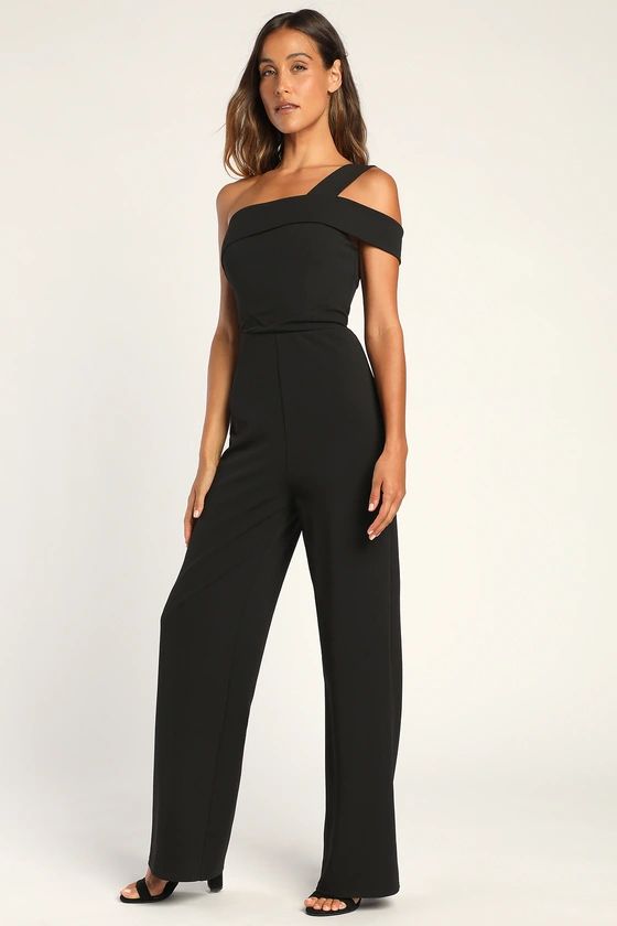 Bold and Ambitious Black One-Shoulder Wide-Leg Jumpsuit | Lulus (US)
