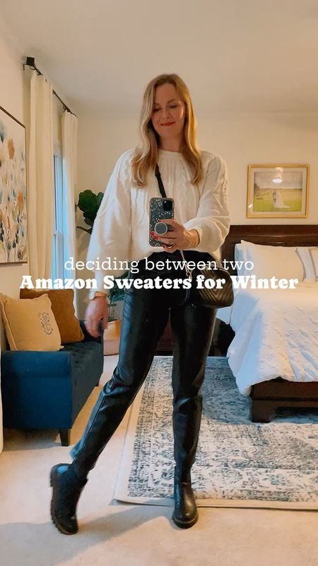 Favorite amazon sweaters to wear this winter - not soft, great quality and under $45. Paired with my favorite faux leather pants and water resistant boots.

Wearing my normal size in everything

Date night or girls night out winter outfit idea, amazon fashion finds

#LTKfindsunder50 #LTKSeasonal #LTKstyletip