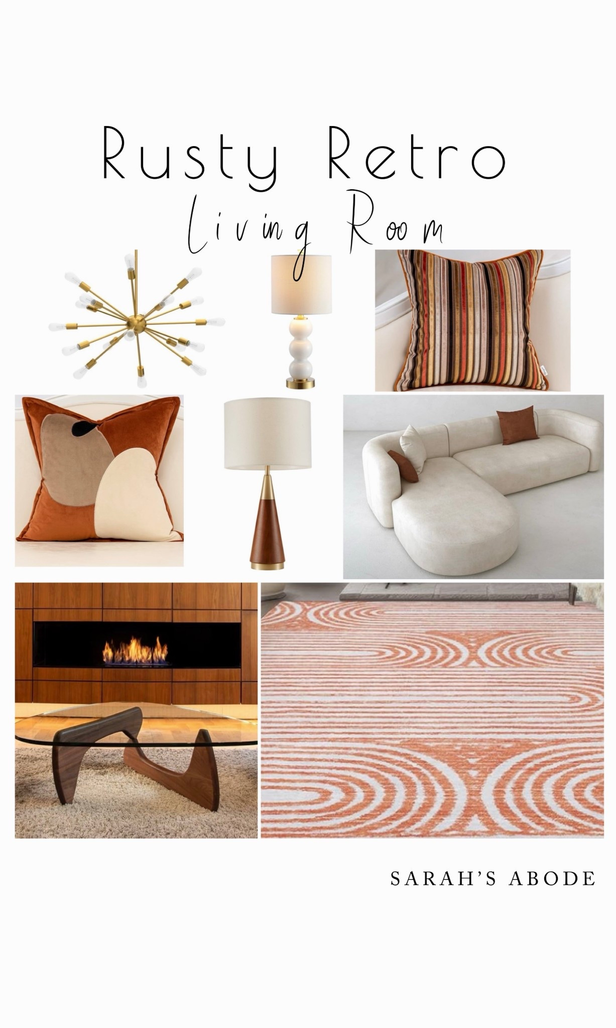 Create a living room with a rusty retro vibe 60’s and 70’s feel! Don’t forget to add mid century accessories!

Mcm lamp. Mid century lamp. Cream sectional. Curved sofa. Sputnick chandelier. Retro pillow. Velvet pillow. Boho pillow. Retro rug. Modern rug. Spring. Home refresh. Spring home decor, spring home refresh, modern home decor finds, neutral home decor.

#LTKHome #LTKSeasonal #LTKSaleAlert