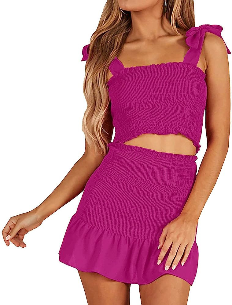 Women's Bohemian Bow Tie Tube Crop Top with High Waist Bodycon Skirt Two Piece Outfit Dress Suit ... | Amazon (US)