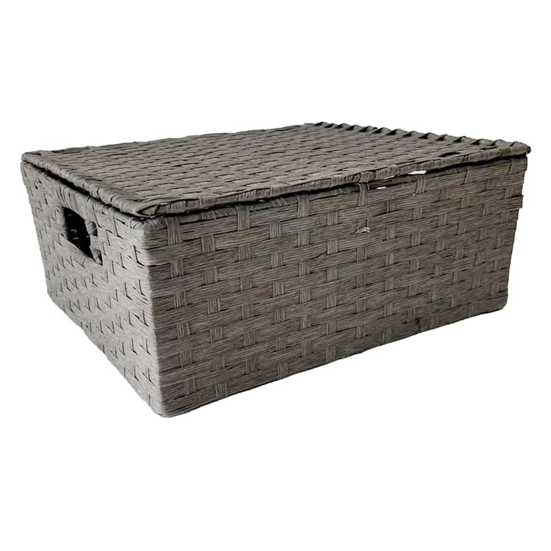 Dark Grey Paper Rope Storage Basket with Lid, Medium | At Home