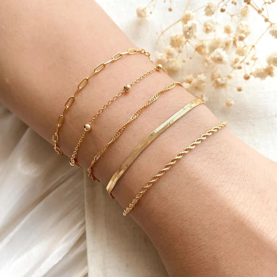 18K Gold Filled Bracelets,Paperclip Chain,Herringbone Chain,Rope,Snake Chain Bracelet,Everyday Br... | Etsy (US)