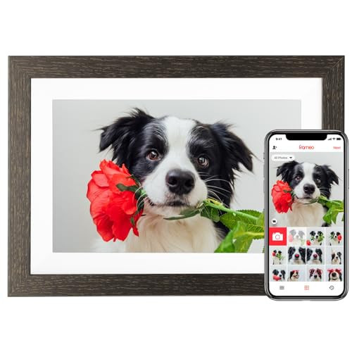 BIHIWOIA 10.1'' Frameo Digital Picture Frame, 32GB WiFi Digital Photo Frame, 1280x800 IPS Touch Screen, Auto-Rotate, Slideshow, Send Photos/Videos via Free App(Black Wood Frame) | Amazon (US)