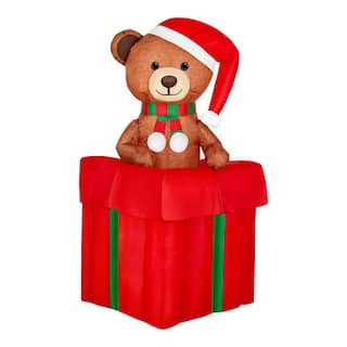 Home Accents Holiday 4.5 ft Animated LED Teddy Bear in Gift Box 25GM86923 - The Home Depot | The Home Depot