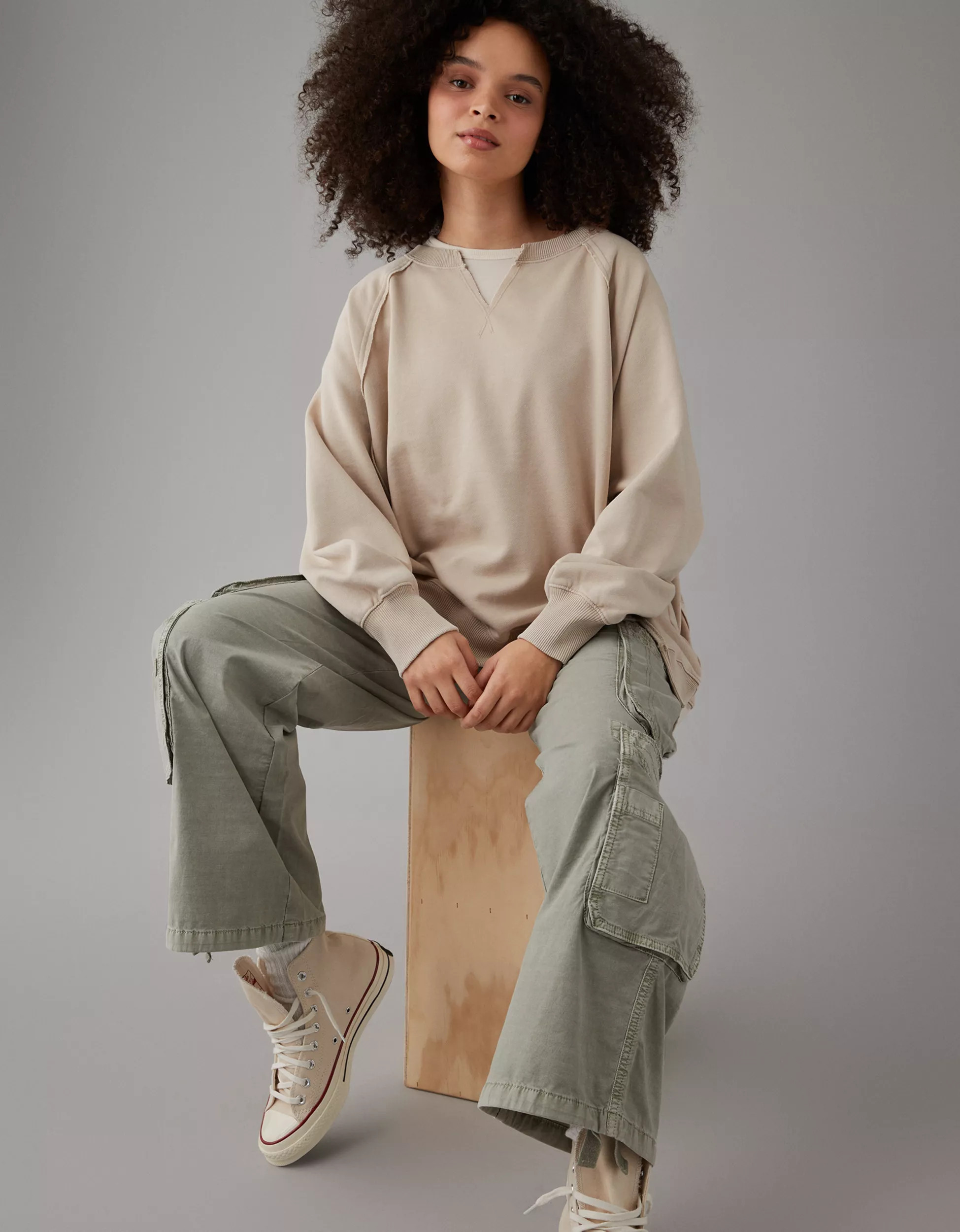 AE Big Hug Oversized Notch Neck Sweatshirt | American Eagle Outfitters (US & CA)