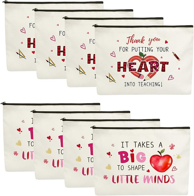8 Pcs Valentines Teacher Appreciation Gifts - Cute Valentines Day Makeup Pouch Cosmetic Bag in Bu... | Amazon (US)
