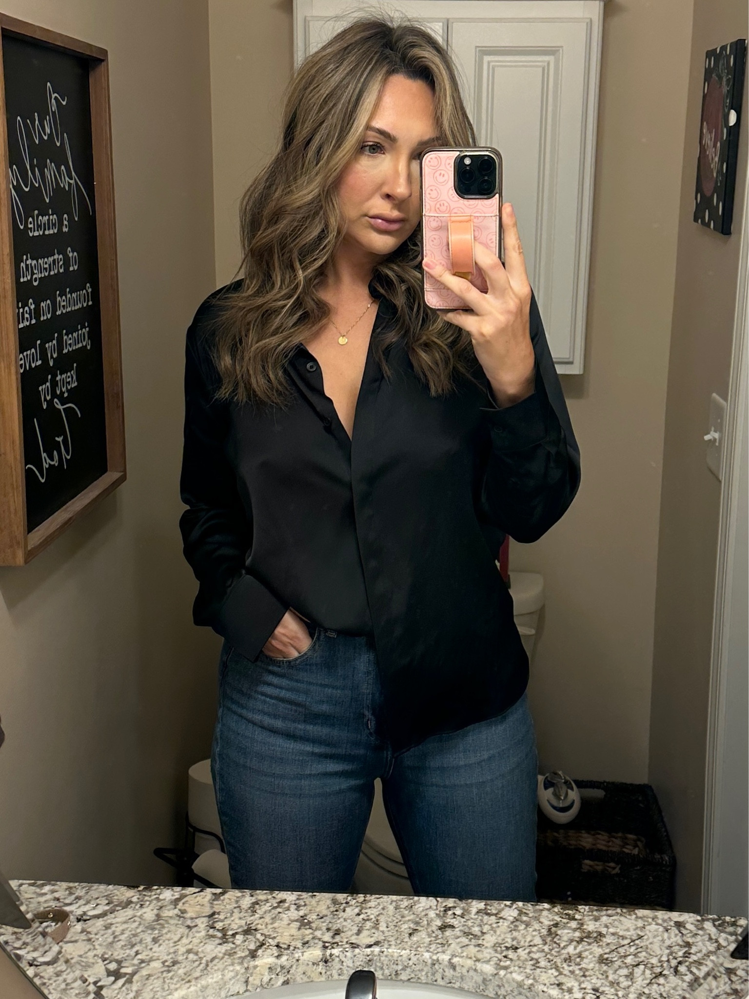 Black satin button down from Target  

#LTKHoliday #LTKparties #LTKmidsize