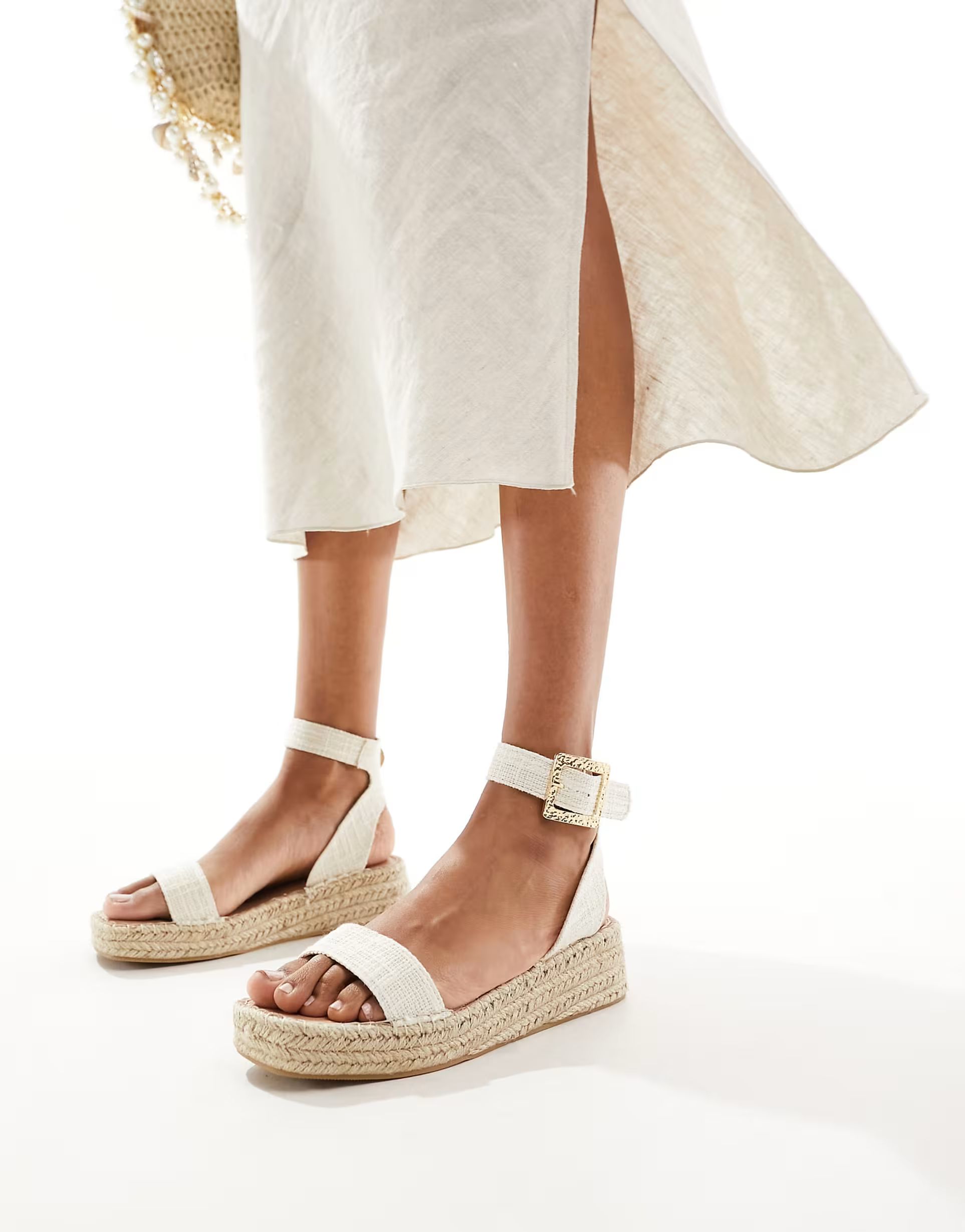 South Beach linen two part espadrille sandals in cream | ASOS (Global)