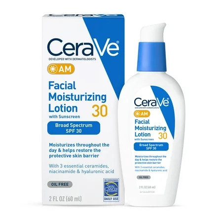 CeraVe AM Lotion Face Moisturizer with SPF 30, Normal to Oily Skin Sun Protection, 2 fl oz | Walmart (US)