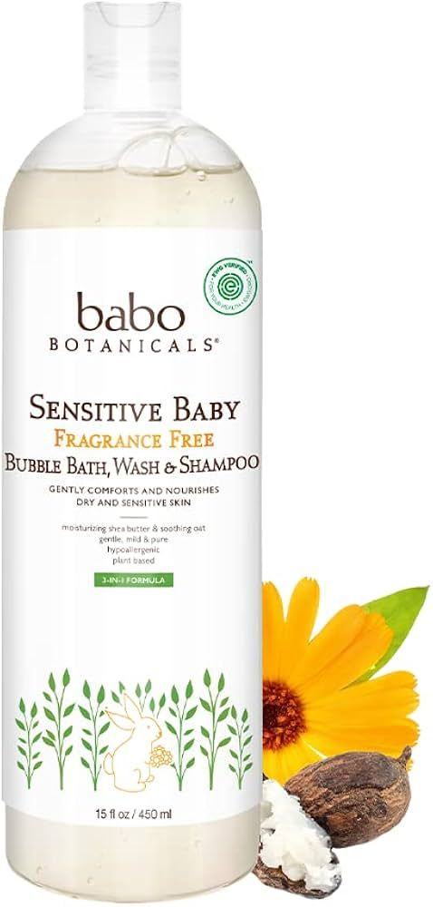 Babo Botanicals Sensitive Baby Fragrance-Free 2-in-1 Bubble Bath & Wash - Shea Butter, Calendula ... | Amazon (US)
