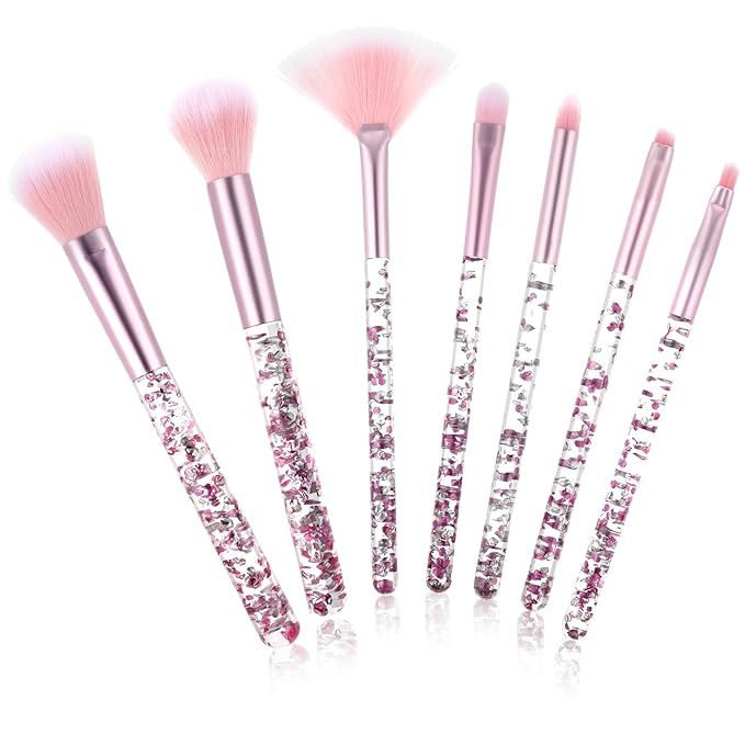 7 Pack Makeup Brush Set Stylish Glitter Cosmetics Brushes Kit Professional Blending Brush with Cr... | Amazon (US)