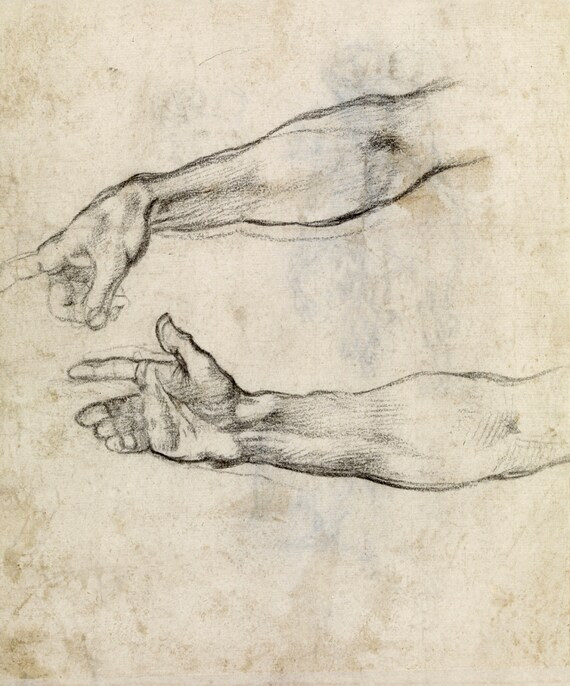 Eupean Art Studies of Hands Michelangelo Art Drawing FINE ART | Etsy | Etsy (US)