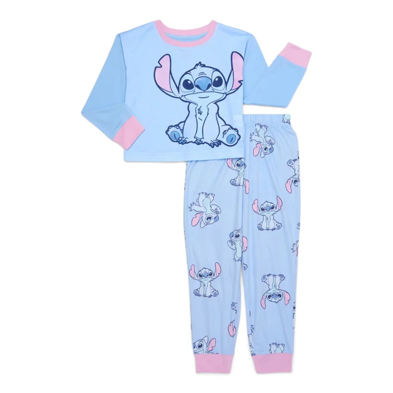 Disney Stitch Girls Long Sleeve Top and Pants Pajama Set, 2-Piece, Sizes 4-12 | Walmart (US)