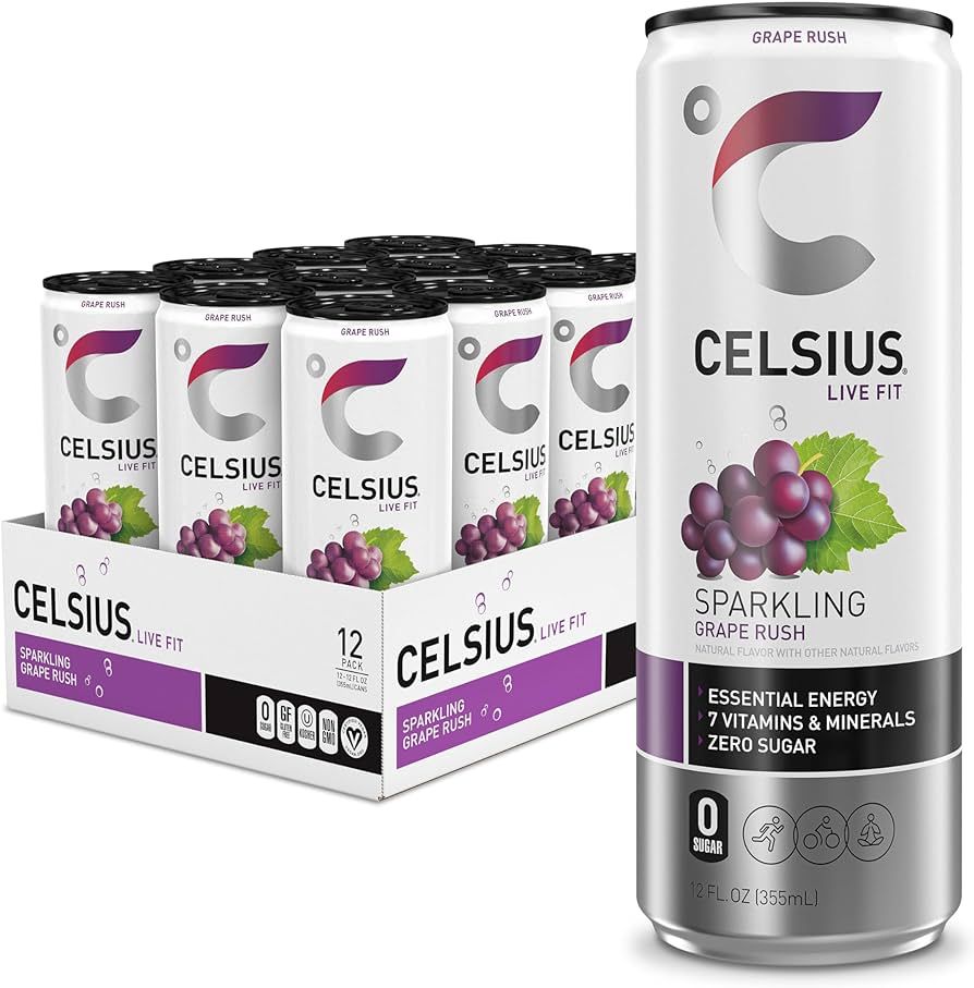 CELSIUS Sparkling Grape Rush, Functional Essential Energy Drink 12 Fl Oz (Pack of 12) | Amazon (US)