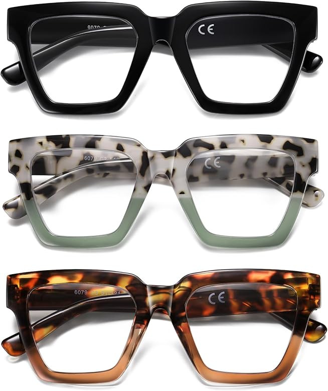 Oversized Reading Glasses Women Oprah Style Blue Light Blocking Computer Readers Designer Ladies ... | Amazon (US)