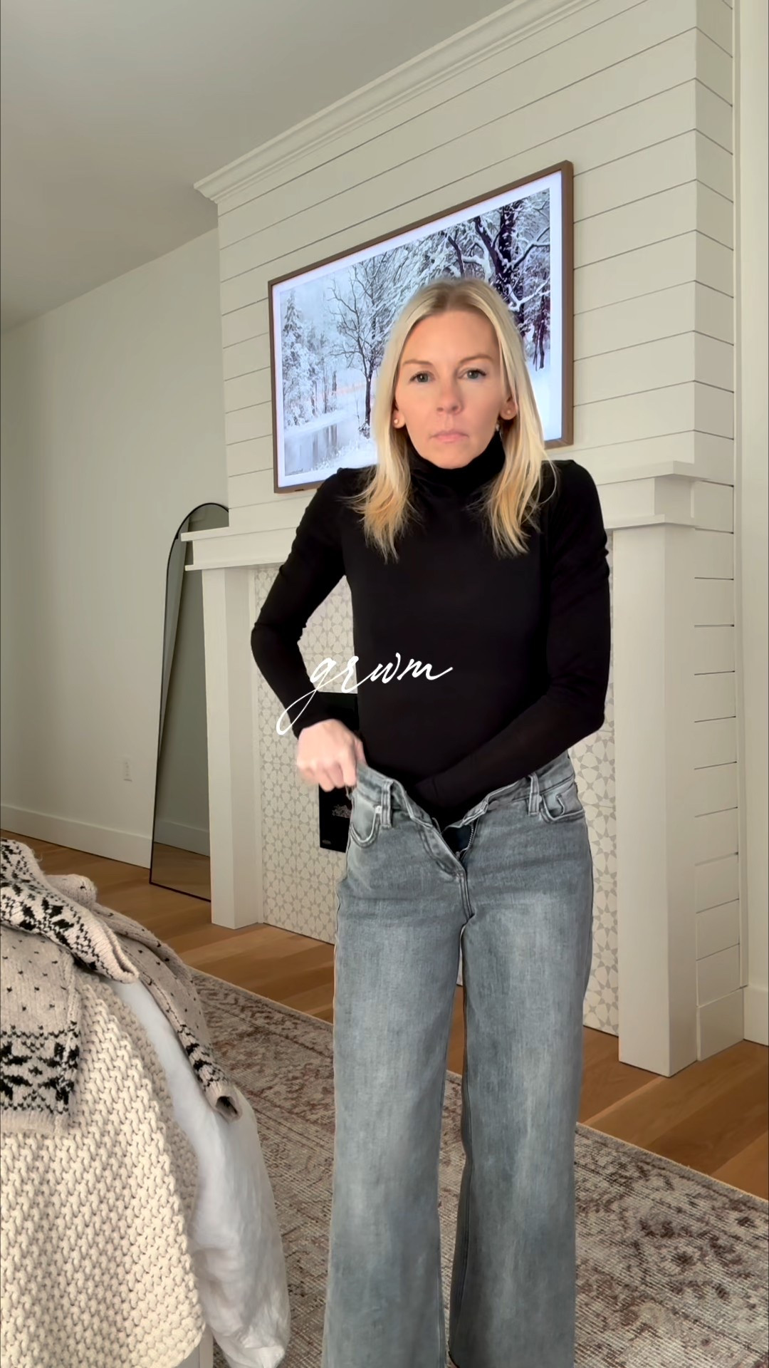 GRWM / cold winter day / fave turtleneck tee paired with a cozy sweater and my new fave denim 

#LTKmomlife #LTKootd #LTKgrwm