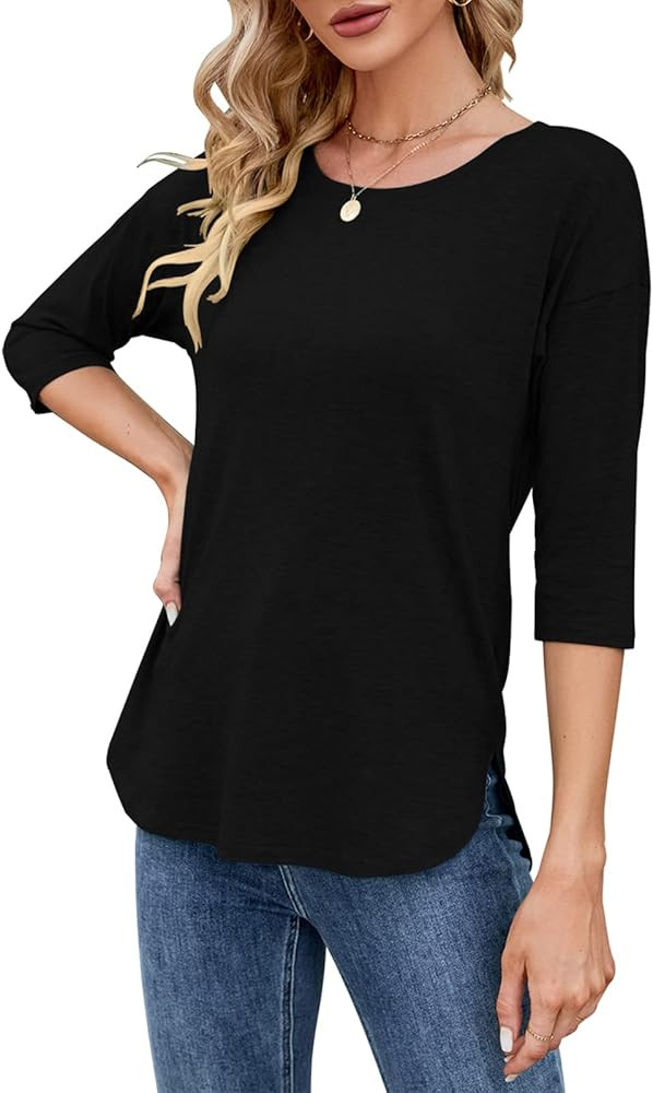 Kancystore Womens Tops 3/4 Sleeve Casual Loose Fit Tunic Tops Scoop Neck T-Shirt | Amazon (US)