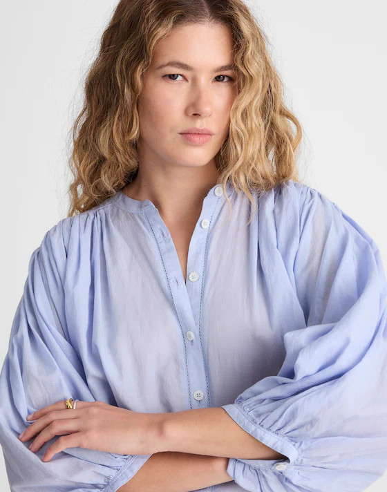 Shirred Crewneck Button-Up Top | Madewell