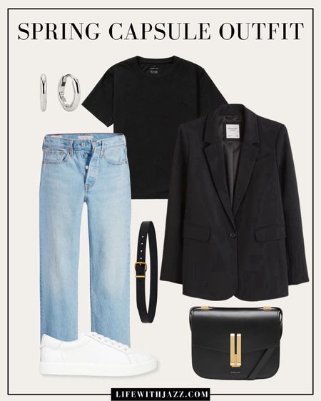 Smart casual spring outfit inspo 🖤 

Blazer / black tee / light blue wash ankle jeans / belt / black purse / minimal purse / silver earrings / white sneakers / casual / comfy / weekend / coffee run / office outfit 


#LTKWorkwear #LTKSeasonal #LTKStyleTip