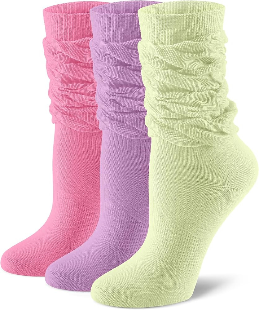FITRELL Slouch Crew Socks for Women, Pre-sewn Slouch Look Soft Cotton Mid Calf Retro Cute Socks 3... | Amazon (US)