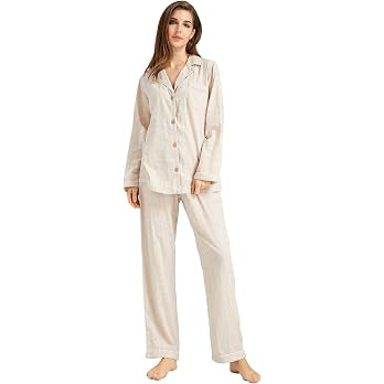 Womens Muslin Pajama Set 100% Cotton Double Gauze Linen Like | Breathable Soft Comfort Button Up ... | Amazon (US)