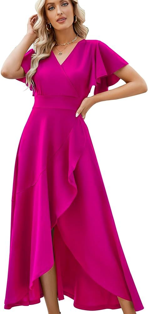 Long Black Formal Dresses for Women Gowns Evening Party Cocktail Dress,Split Elegant V Neck Wrap ... | Amazon (US)