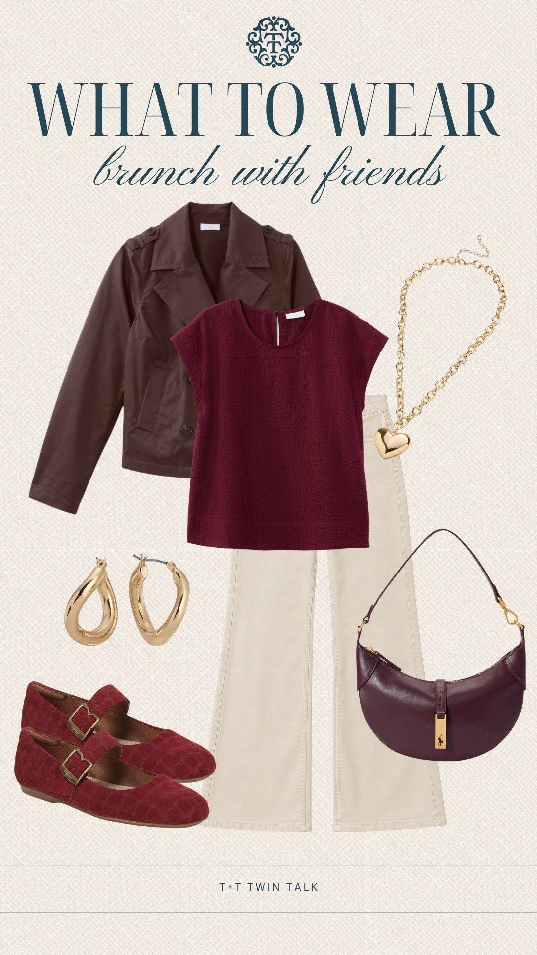 T+T, what to wear! This J.Jill top with cream jeans and burgundy accessories is such a pretty look for brunch with friends. We’d wear this for a weekend brunch, shopping, and catching up with the girls.

#LTKSeasonal #LTKOver40 #LTKMidsize